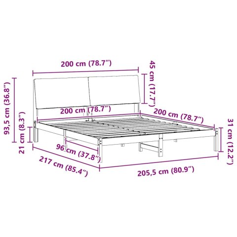 Rama łóżka Biały i jasnoszary 200 x 200 cm Lite drewno sosnowe