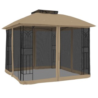 Altana z podwójnym dachem i siatką wokół, taupe, 2,94x2,94 m