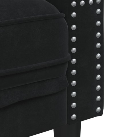 Sofa Chesterfield z wałkami, dwuosobowa, czarna, aksamit
