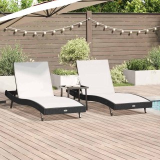 Leżak 3 pcs Czarny i Biały 197 x 70 x 82 cm polirattan
