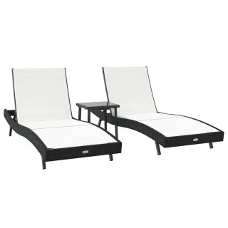 Leżak 3 pcs Czarny i Biały 197 x 70 x 82 cm polirattan