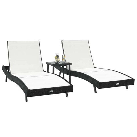 Leżak 3 pcs Czarny i Biały 197 x 70 x 82 cm polirattan