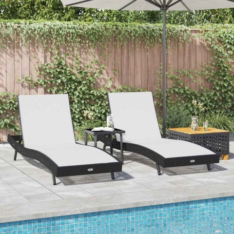 Leżak 3 pcs Czarny i Biały 197 x 70 x 82 cm polirattan