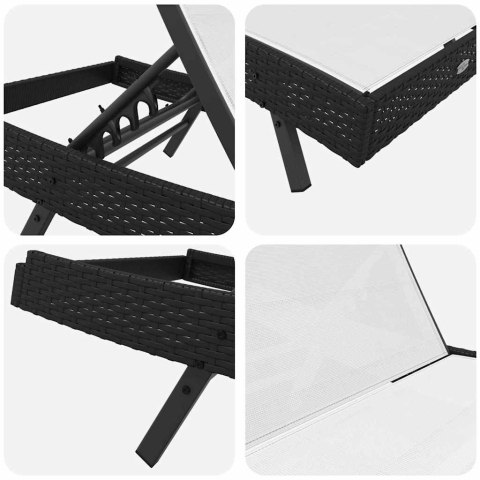 Leżak 3 pcs Czarny i Biały 197 x 70 x 82 cm polirattan