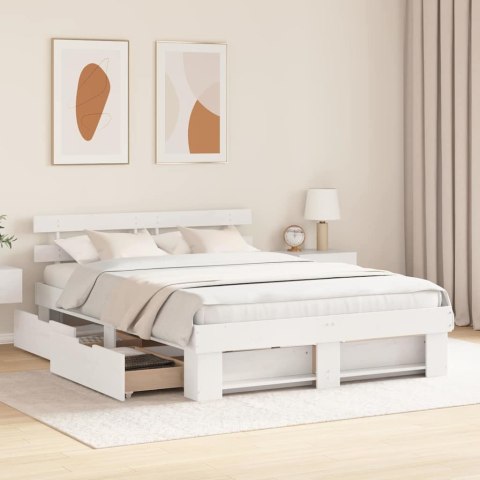 Ramka łóżka Z zagłówkiem Biały 150 x 200 cm Lite drewno sosnowe