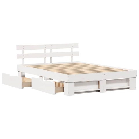 Ramka łóżka Z zagłówkiem Biały 150 x 200 cm Lite drewno sosnowe