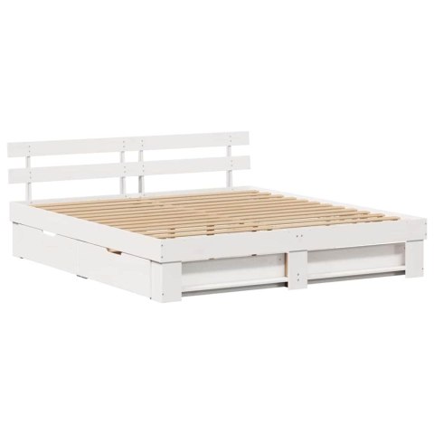Ramka łóżka Z zagłówkiem Biały 200 x 200 cm Lite drewno sosnowe