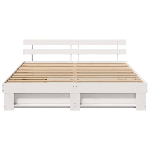 Ramka łóżka Z zagłówkiem Biały 200 x 200 cm Lite drewno sosnowe