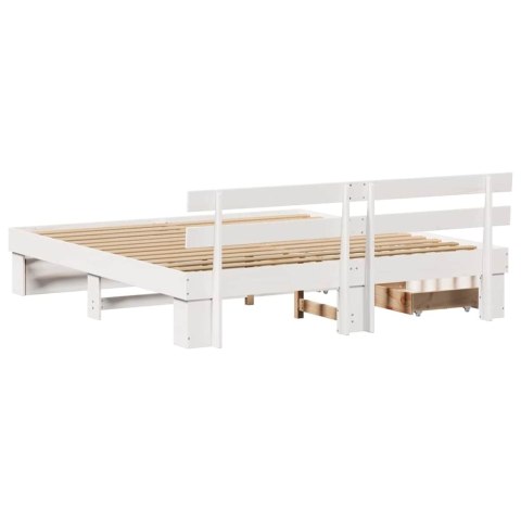Ramka łóżka Z zagłówkiem Biały 200 x 200 cm Lite drewno sosnowe