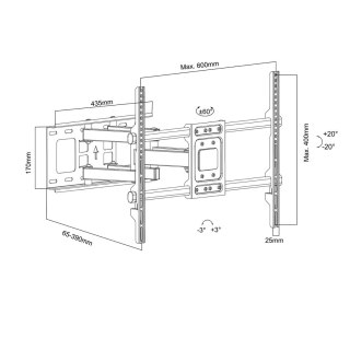 MACLEAN UCHWYT DO TV, MAX VESA 600X400, 32-85", 60KG, REG.KĄTA W PIONIE I POZIOMIE, PROFIL 65-390MM, CZARNY MC-789