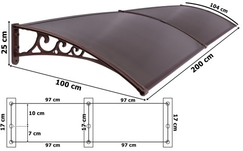 Daszek plastikowy Dako Duo 100x200cm brązowy