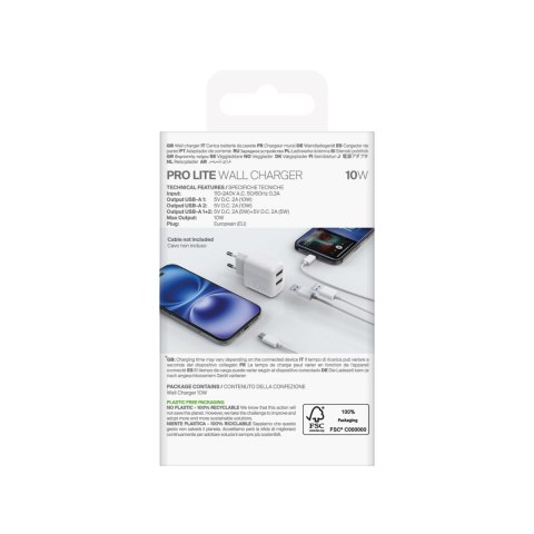 Ładowarka sieciowa 2x USB-A PROLITE 10W - biała