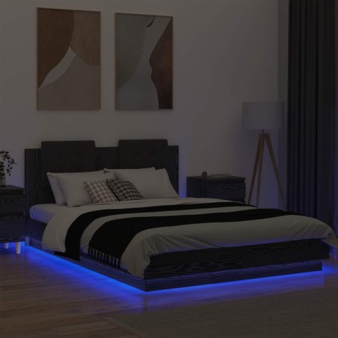 Rama łóżka z wezgłowiem Ze LED Lights Czarny Dąb 150 x 200 cm