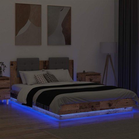 Rama łóżka z wezgłowiem Ze LED Lights Stare drewno 150 x 200 cm