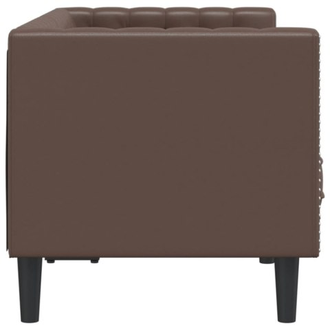 Sofa Chesterfield, 2-os., brązowa, tapicerowana sztuczną skórą
