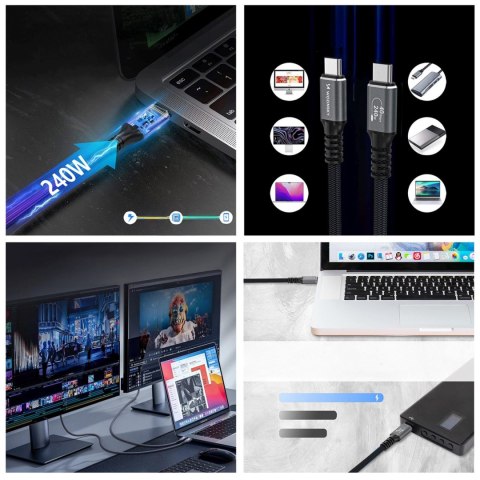 Kabel przewód Thunderbolt 4 USB-C 240W 4K 1m - czarny