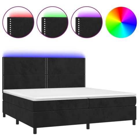 Łóżko kontynentalne z materacem i LED, czarny aksamit 200x200cm