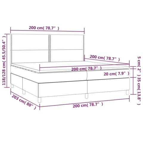 Łóżko kontynentalne z materacem i LED, czarny aksamit 200x200cm