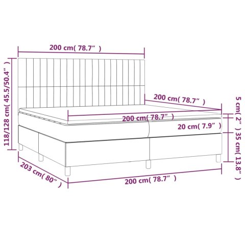 Łóżko kontynentalne z materacem i LED, czarny aksamit 200x200cm