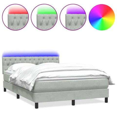 Łóżko kontynentalne z materacem i LED, jasnoszare, 160x220cm, aksamit