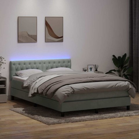 Łóżko kontynentalne z materacem i LED, jasnoszare, 160x220cm, aksamit