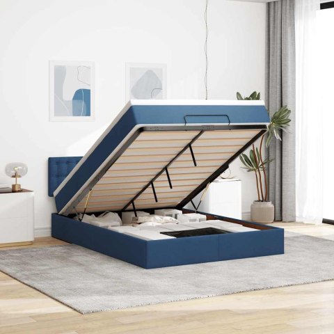 Łóżko Ottoman z materacem i diodami LED Niebieski 140x190 cm