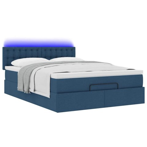 Łóżko Ottoman z materacem i diodami LED Niebieski 140x190 cm