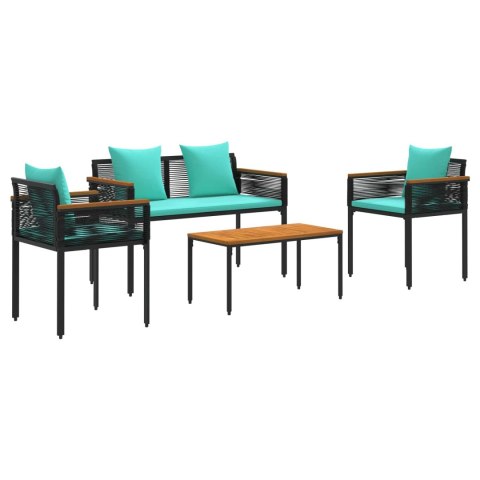 Zestaw Mebli Ogrodowych 4 pcs Czarny i Turkusowy Rattan PE