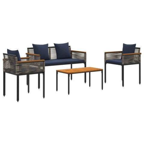 Zestaw Mebli Ogrodowych 4 pcs Szary i granatowy Rattan PE