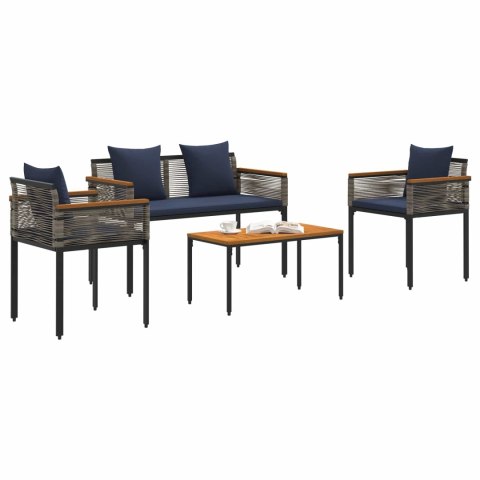 Zestaw Mebli Ogrodowych 4 pcs Szary i granatowy Rattan PE