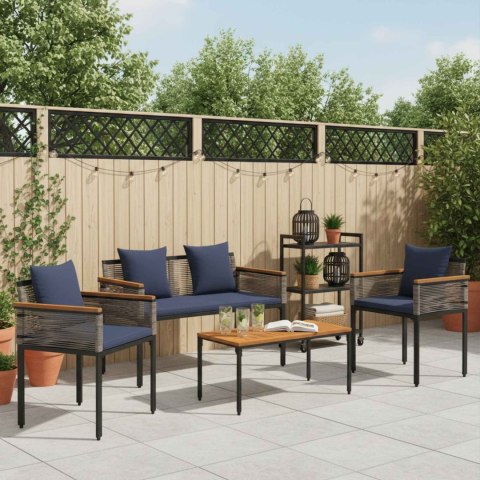 Zestaw Mebli Ogrodowych 4 pcs Szary i granatowy Rattan PE