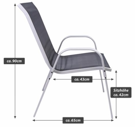 Krzesło ogrodowe BARI czarne, stalowe, sztaplowane 90x55x65