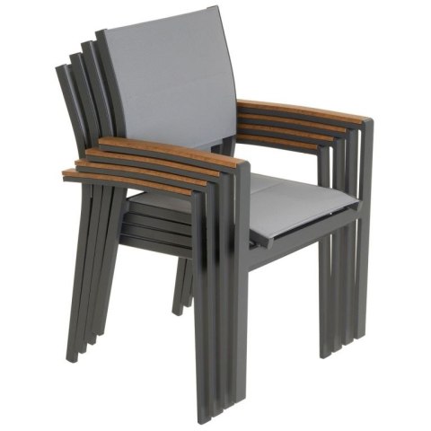 Zestaw 4 stohowalnych krzeseł tarasowych, aluminium, szare