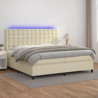 Łóżko kontynentalne z LED, materac, kremowe, ekoskóra 200x200cm