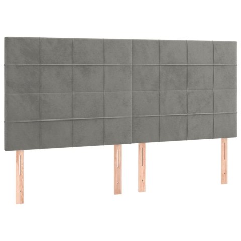 Łóżko kontynentalne z materacem i LED, szare 200x200cm, aksamit