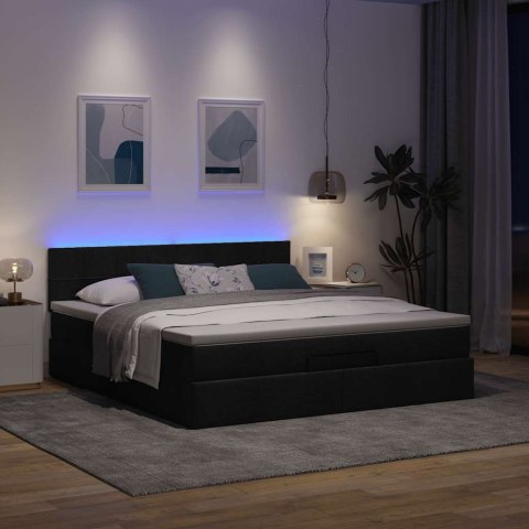 Łóżko Ottoman z materacem i LED, czarny, 180x200cm, tkanina