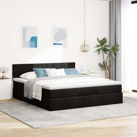 Łóżko Ottoman z materacem i LED, czarny, 180x200cm, tkanina