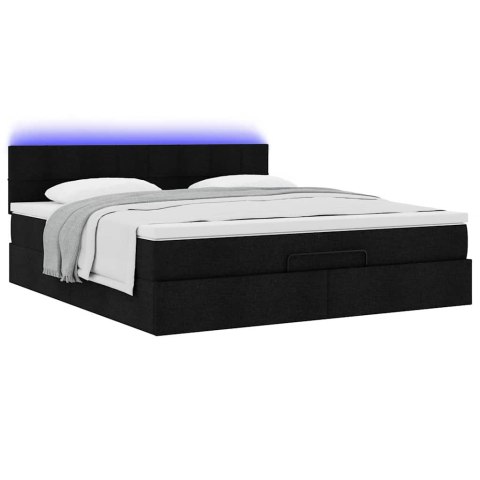 Łóżko Ottoman z materacem i LED, czarny, 180x200cm, tkanina