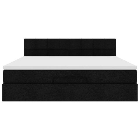 Łóżko Ottoman z materacem i LED, czarny, 180x200cm, tkanina