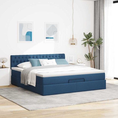 Łóżko Ottoman z materacem i LED, niebieski, 180x200cm, tkanina