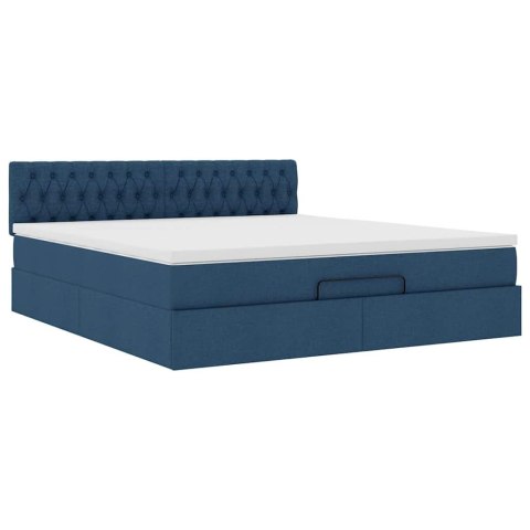 Łóżko Ottoman z materacem i LED, niebieski, 180x200cm, tkanina