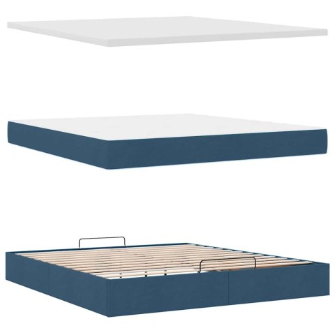 Łóżko Ottoman z materacem i LED, niebieski, 180x200cm, tkanina
