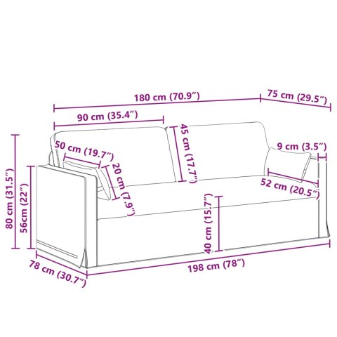 Sofa Ciemnoszary 198 x 78 x 80 cm Metal
