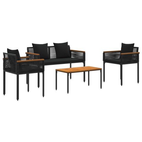 Zestaw Mebli Ogrodowych z poduszką 4 pcs Czarny Rattan PE