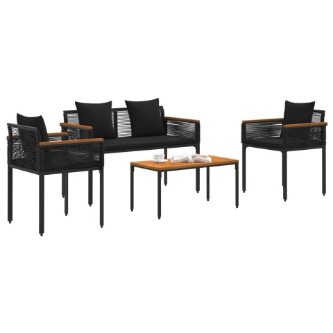Zestaw Mebli Ogrodowych z poduszką 4 pcs Czarny Rattan PE
