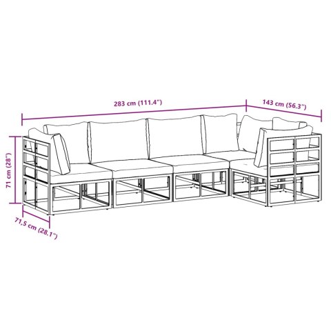Zestaw Sof na Ogród z poduszką 5 pcs Czarny Aluminium