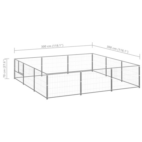 Kojec dla psa, srebrny, 9 m², stalowy