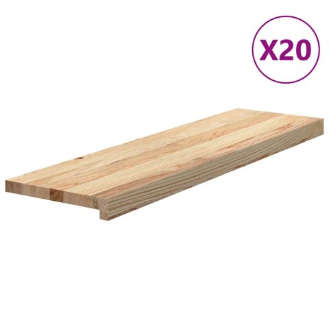 Stopnie schodowe, 20 szt. surowe 90x25x2cm lite drewno dębowe