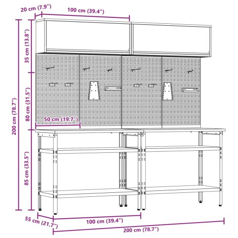 Zestaw stołu warsztatowego 8 pcs Szary Stal malowana proszkowo