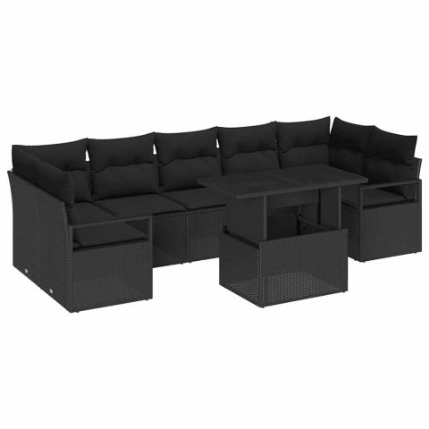 Zestaw Sof na Ogród z poduszką 8 pcs Czarny polirattan